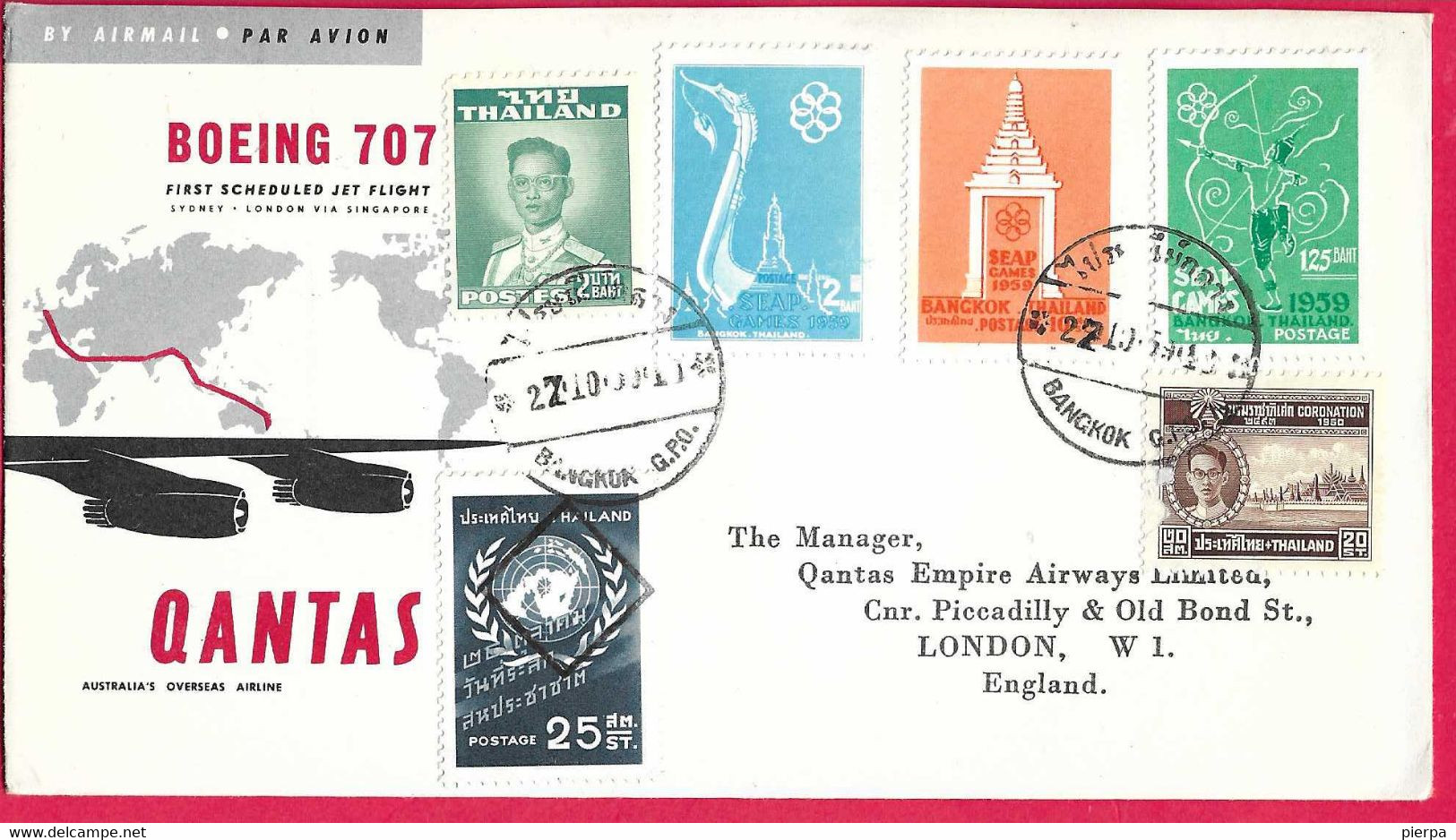 AUSTRALIA - FIRST JET FLIGHT QANTAS ON B.707 FROM BANGKOK TO SIDNEY *27.10.1959 *ON OFFICIAL ENVELOPE - First Flight Covers