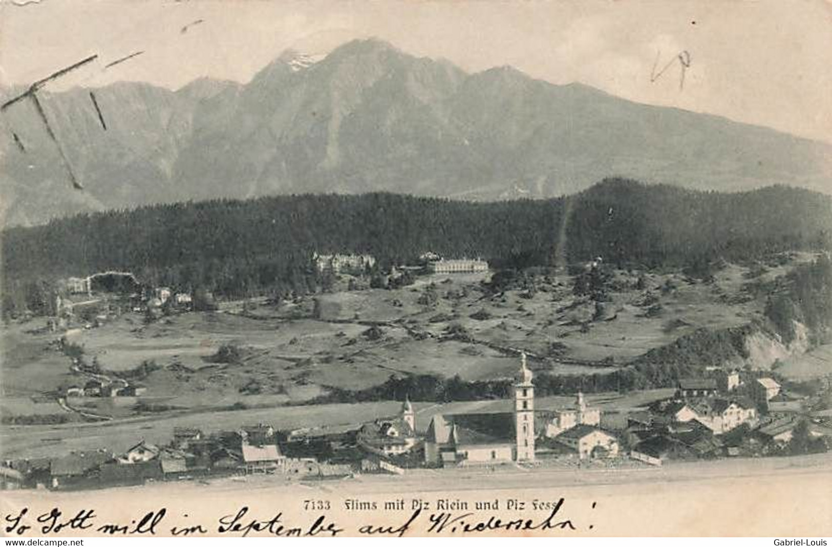 Flims Mit Piz Riein Und Piz Fess Linéaire 1910 - Flims