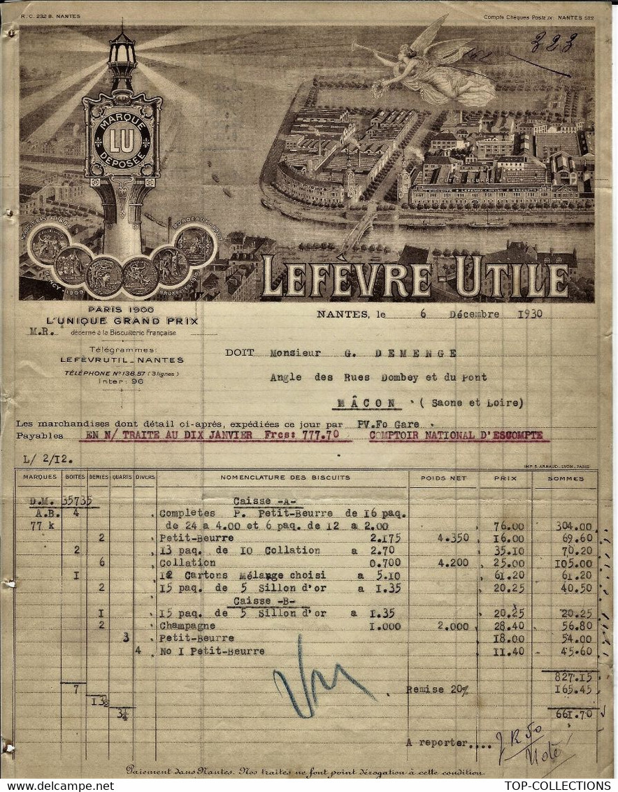 1930 SUPERBE ENTETE LA TOUR Des Biscuits Lu à Nantes Loire Atlantique Pour Macon Saone Et Loire V.HISTORIQUE - 1900 – 1949