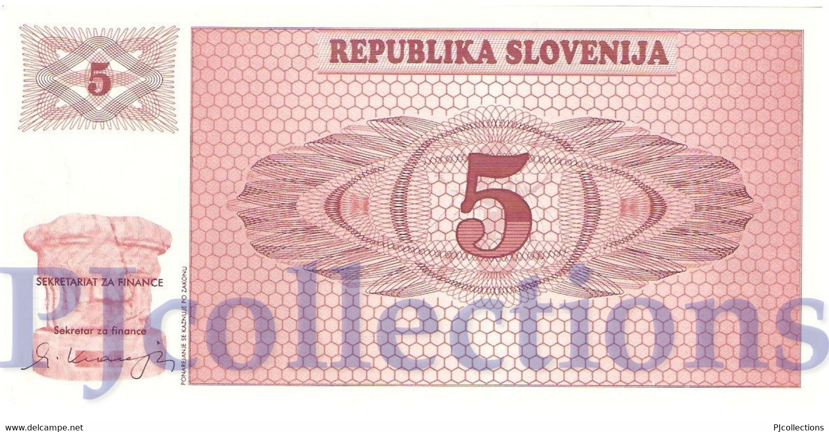 SLOVENIA 5 TOLARJEV 1990 PICK 3a UNC - Slovénie