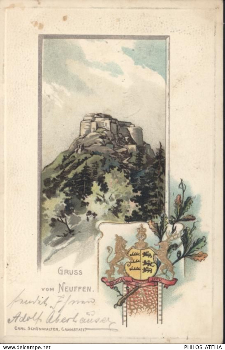 CPA Carte Gauffrée Gruss Vom Neuffen Armoiries YT Germania N°83 CAD Double Cercle Neuffen 4 11 1902 - Esslingen