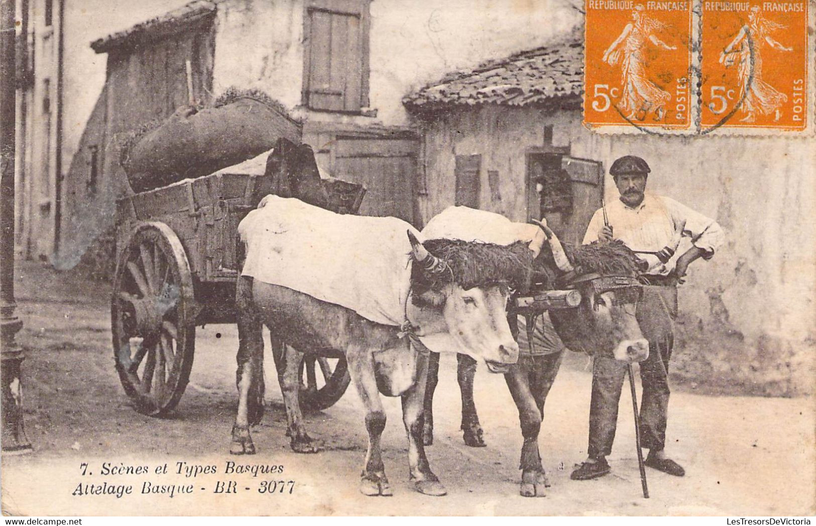 CPA Thèmes - Agriculture - Scènes Et Types Basques - Attelage Basque - B. R. - Oblitérée 1922 - Bloc Frères Editeurs - Attelages