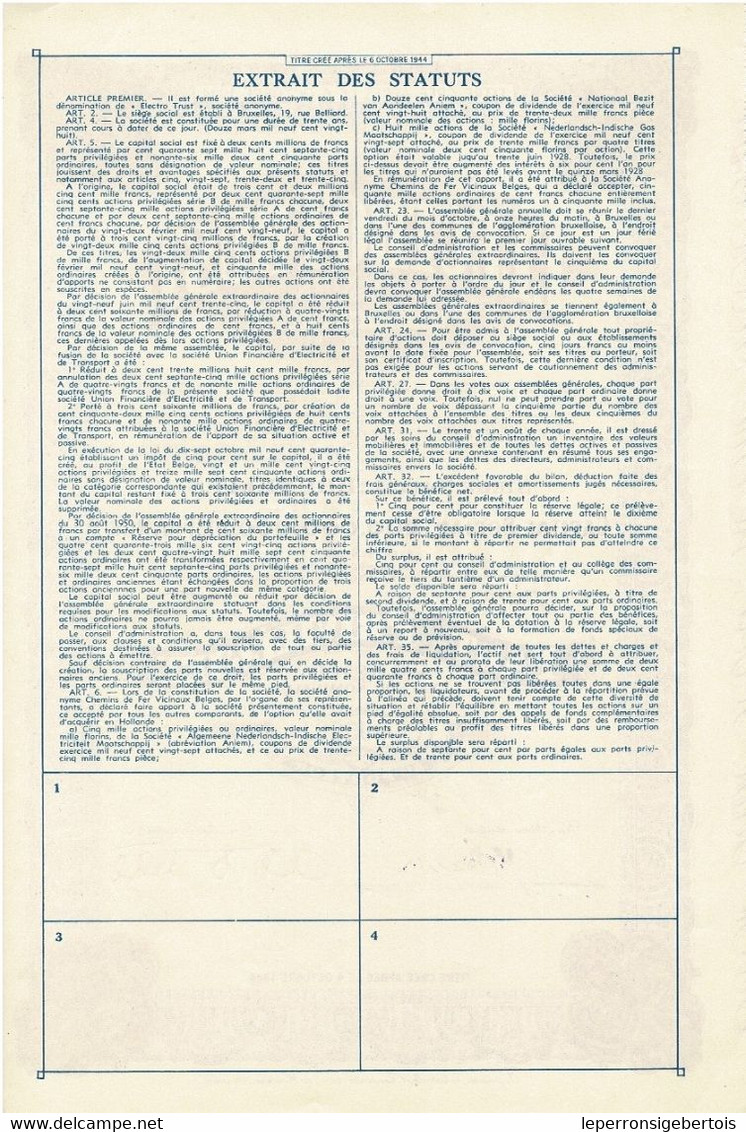 - Titre De 1950 - Electro Trust - - Elettricità & Gas