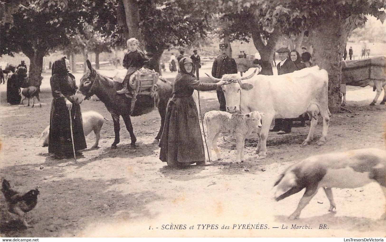 CPA Thèmes - Agriculture - Scènes Et Types Des Pyrénées - Le Marché - B. R. - Bloc Frères Editeurs - Animée - Vaches - Andere & Zonder Classificatie