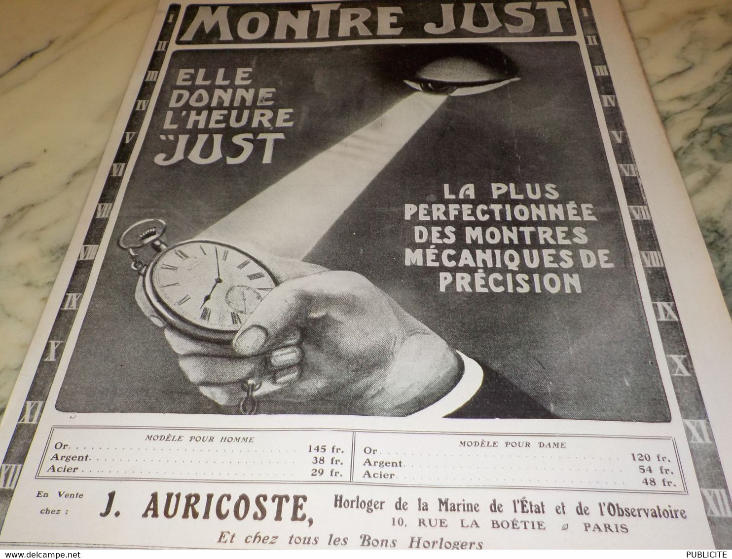 ANCIENNE PUBLICITE ELLE DONNE L HEURE MONTRE JUST  1909 - Andere & Zonder Classificatie