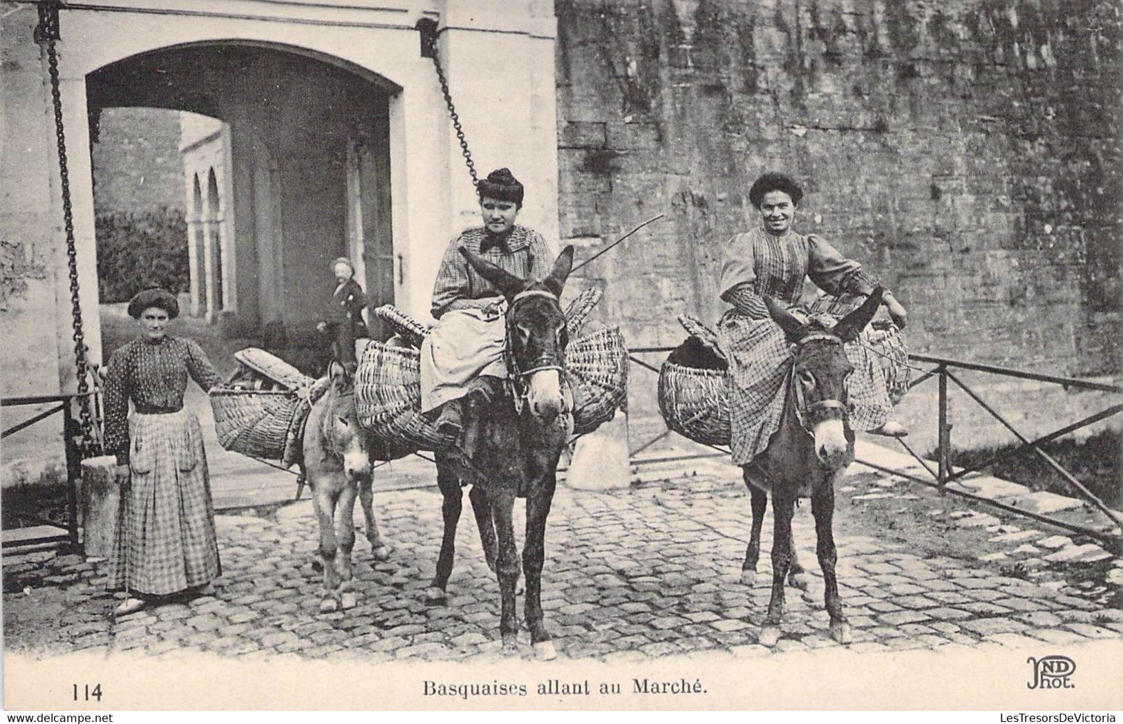 CPA Thèmes - Folklore - Basquaises Allant Au Marché - Neurdein Frères Imp. Crété, Succ. - N.D. Phot. - Animée - âne - Personaggi