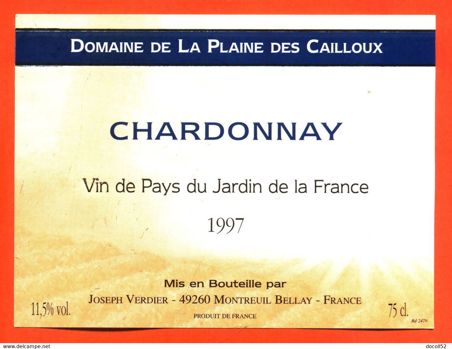 Etiquette Neuve De Vin De Pays Chardonnay 1997 Joseph Verdier à Montreuil Bellay - 75 Cl - Vin De Pays D'Oc