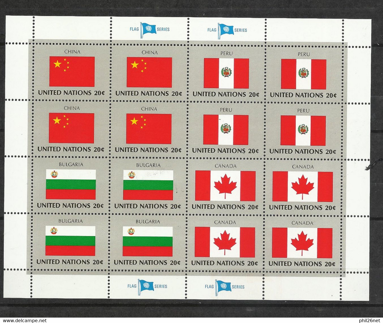 Feuillet Drapeaux Chine - Pérou - Bulgarie - Canada  N°398 à 401 X 4 Jamais Plié Neufs* * TB = MNH VF -     Soldé ! ! ! - Neufs