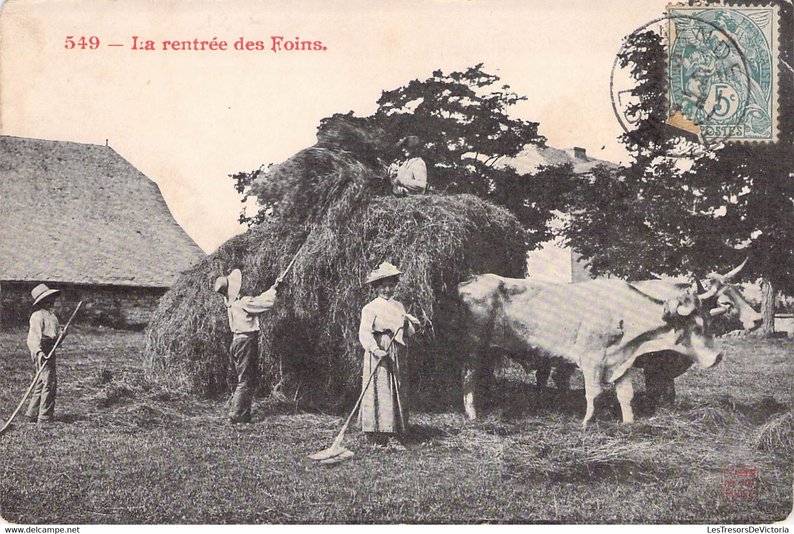 CPA Thèmes - Agriculture - La Rentrée Des Foins - Oblitérée 1905 Seine - Boeufs - Animée - Travailleurs - Landwirtschaftl. Anbau