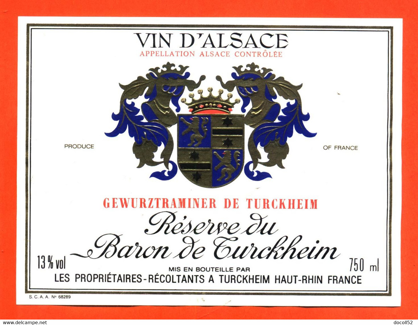 Etiquette Neuve De Vin D'alsace Gewurztraminer De Turckheim à Turckheim - 75 Cl - Gewürztraminer