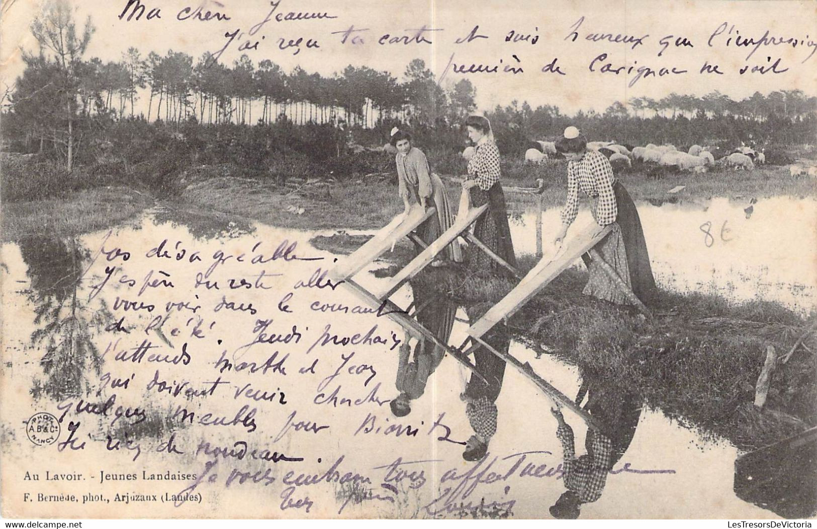 CPA Thèmes - Folklore - Au Lavoir - Jeunes Landaises - F. Bernède Phot. - Dos Non Divisé - Oblitérée 1905 Gironde - Sonstige & Ohne Zuordnung