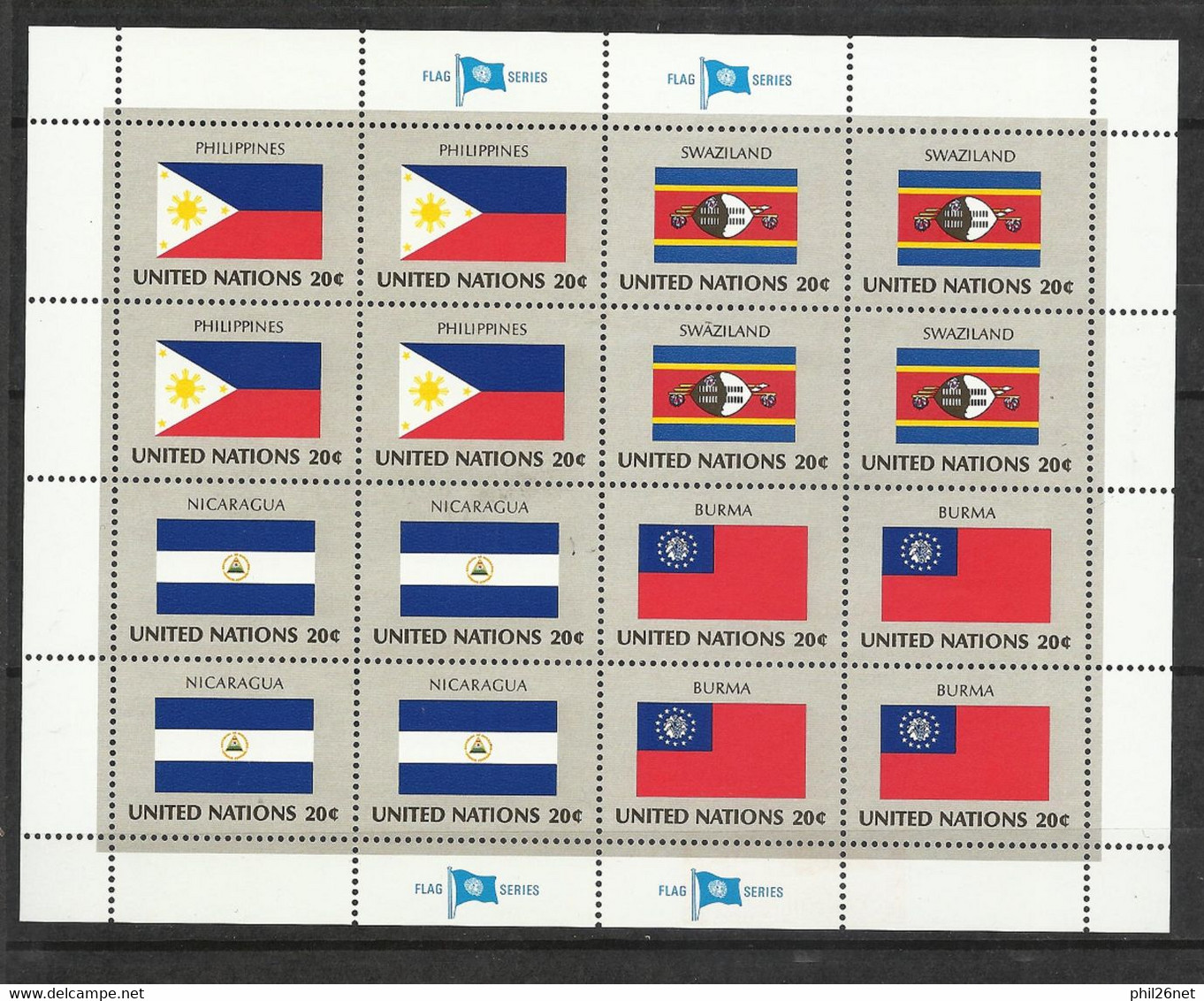 Feuillet Drapeaux Philipines-Swaziland-Nicaragua-Birmanie N°373 à 376 X 4 Jamais Plié Neufs* * TB = MNH VF Soldé ! ! ! - Neufs