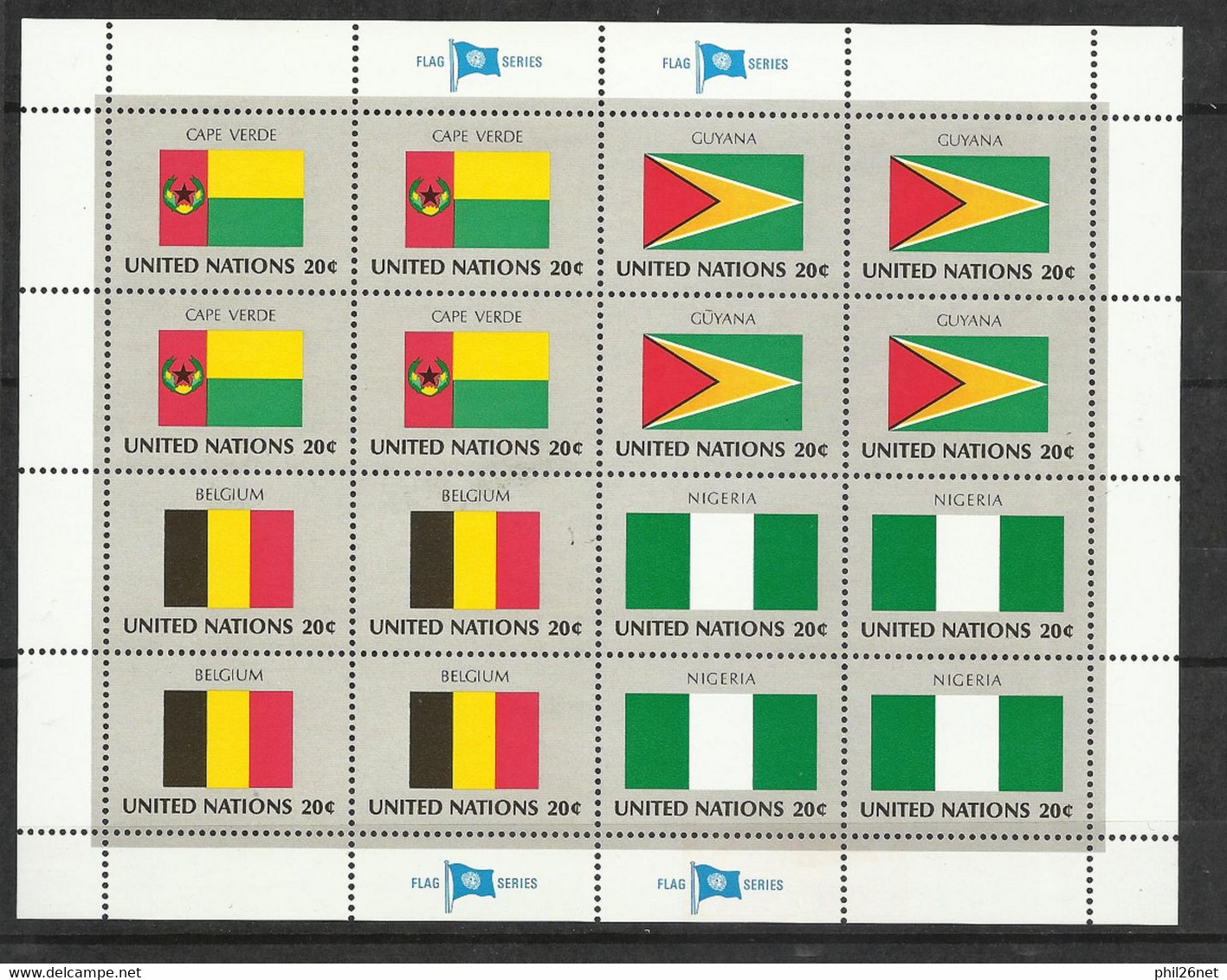 Feuillet Drapeaux Cap Vert-Guyane-Belgique- Nigéria  N°377 à 380 X 4 Jamais Plié Neufs* * TB = MNH VF Soldé ! ! ! - Neufs