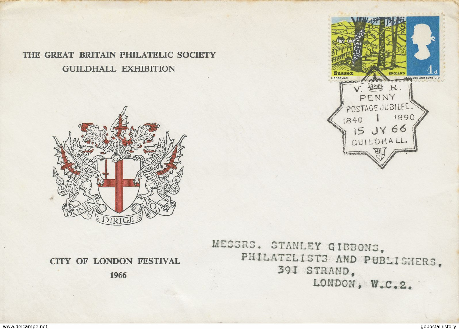 GB SPECIAL EVENT POSTMARKS PHILATELY 1966 Penny Postage Jubilee Guildhall (London EC) - Brieven En Documenten