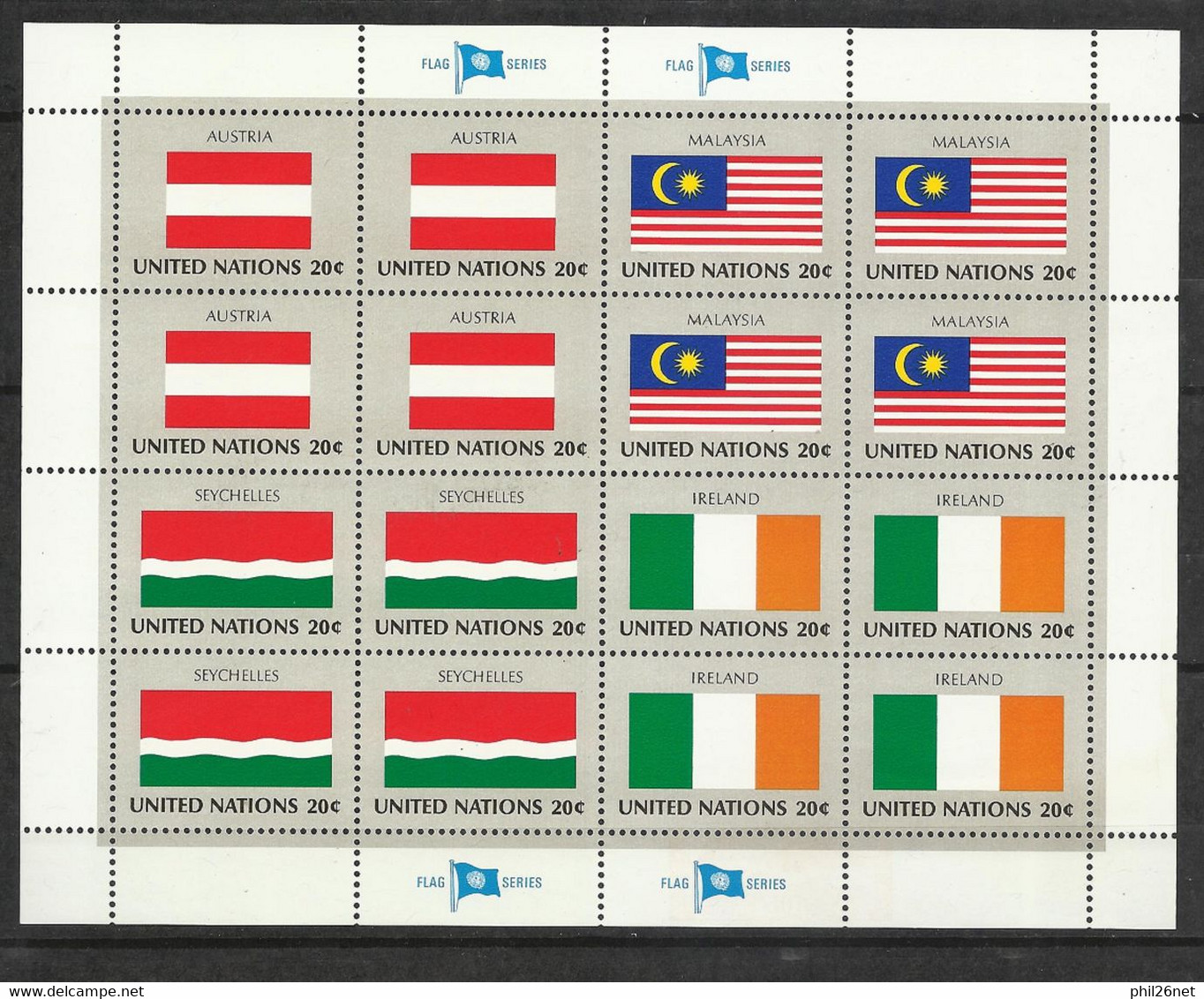 Feuillet Drapeaux Autriche-Malaisie-Seychelles-Irlande  N°365 à 368 X 4 Jamais Plié Neufs* * TB = MNH VF Soldé ! ! ! - Neufs