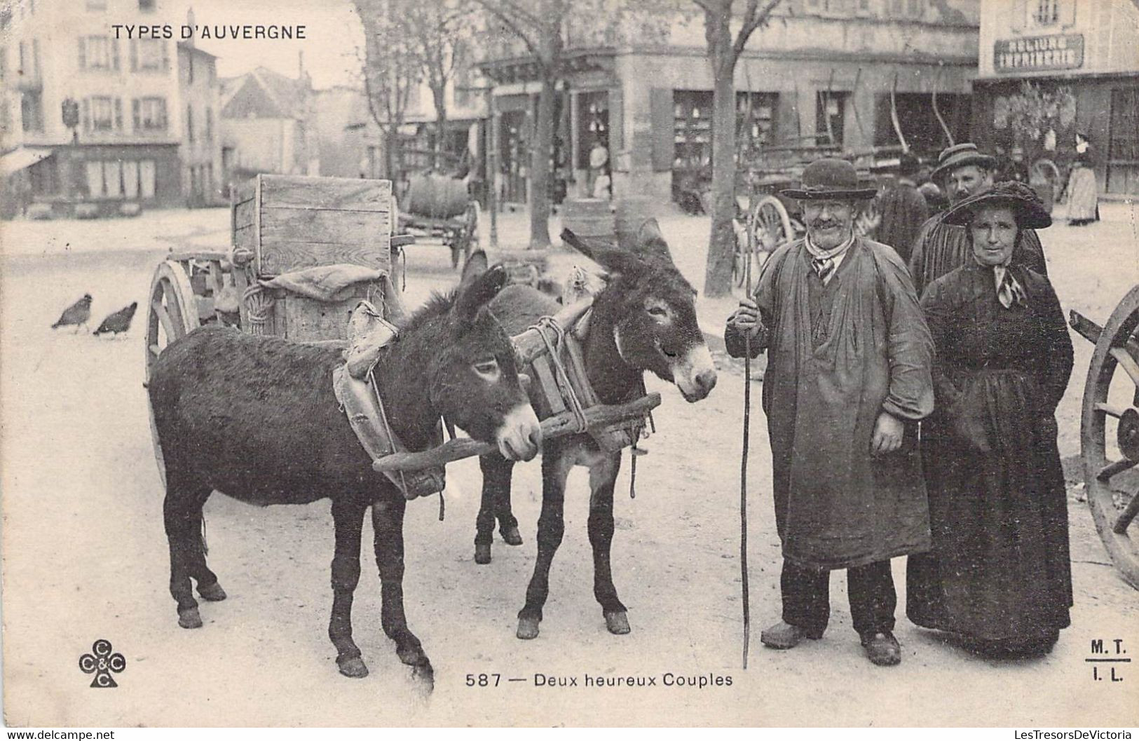 CPA Thèmes - Agriculture - Deux Heureux Couples - Types D'Auvergne - Oblitérée Août 1911 - M. T. I. L. - Anes - Other & Unclassified