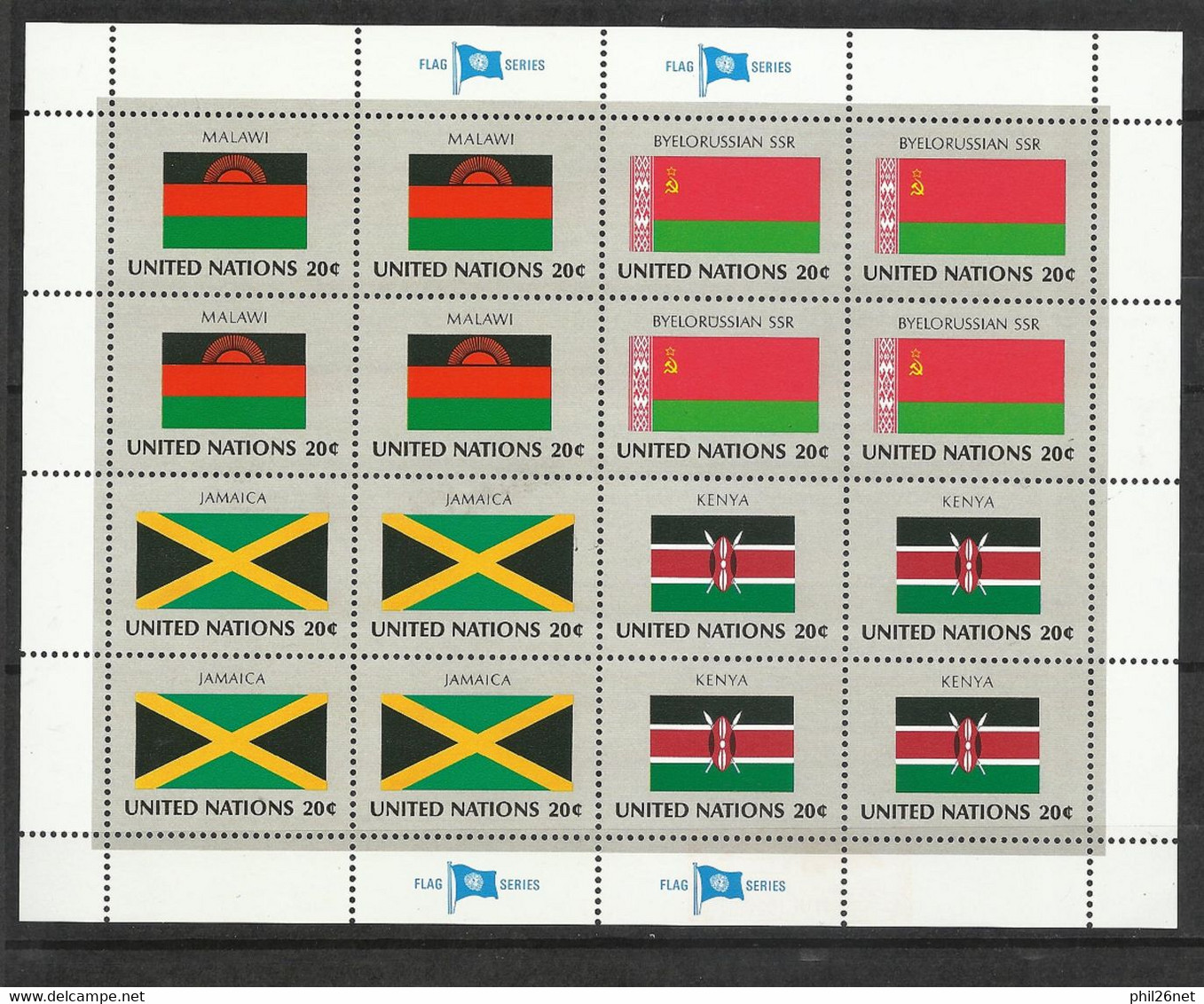 Feuillet Drapeaux Malawi-Biélorussie-Jamaïque-Kenya   N°394 à 397 X 4 Jamais Plié Neufs* * TB = MNH VF Soldé ! ! ! - Neufs