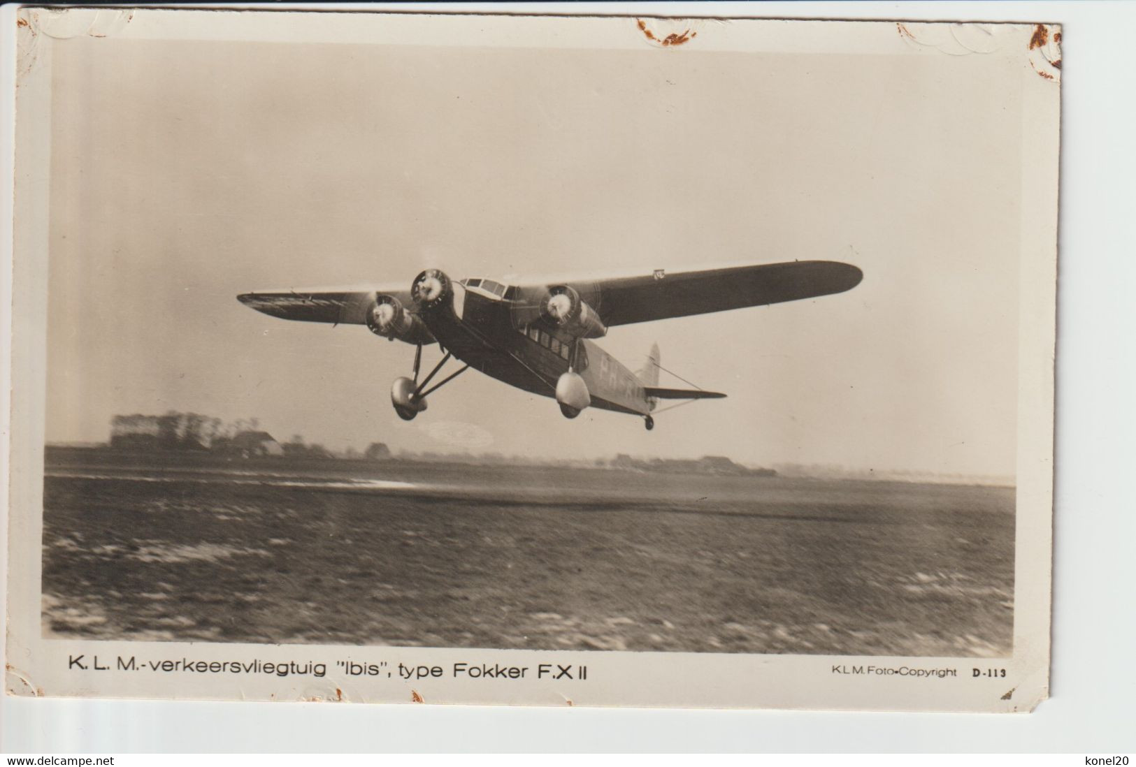 Vintage Rppc KLM K.L.M Royal Dutch Airlines Fokker F-XII Aircraft - 1919-1938: Entre Guerres