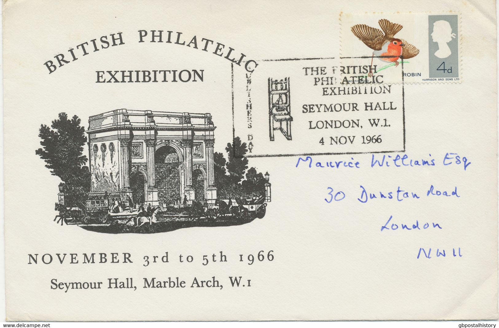 GB SPECIAL EVENT POSTMARKS PHILATELY 1966 The British Philatelic Exhibition Seymour Hall London W.I. - Publishers Day - - Briefe U. Dokumente