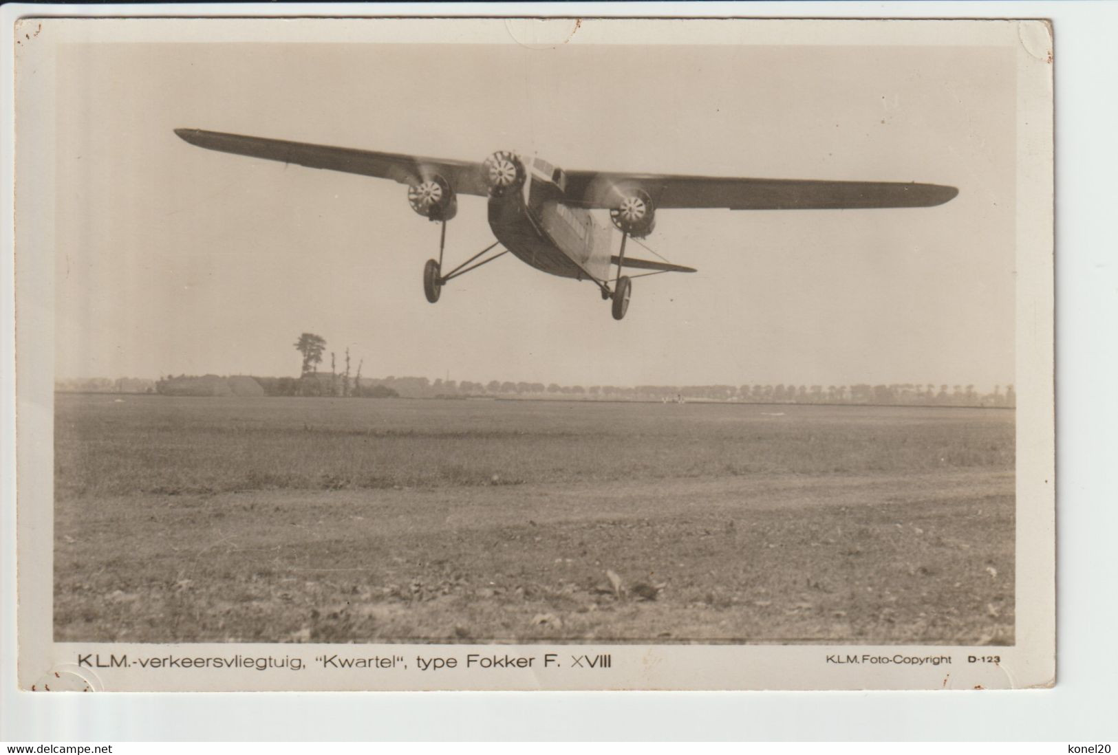 Vintage Rppc KLM K.L.M Royal Dutch Airlines Fokker F-18 Aircraft - 1919-1938: Entre Guerres