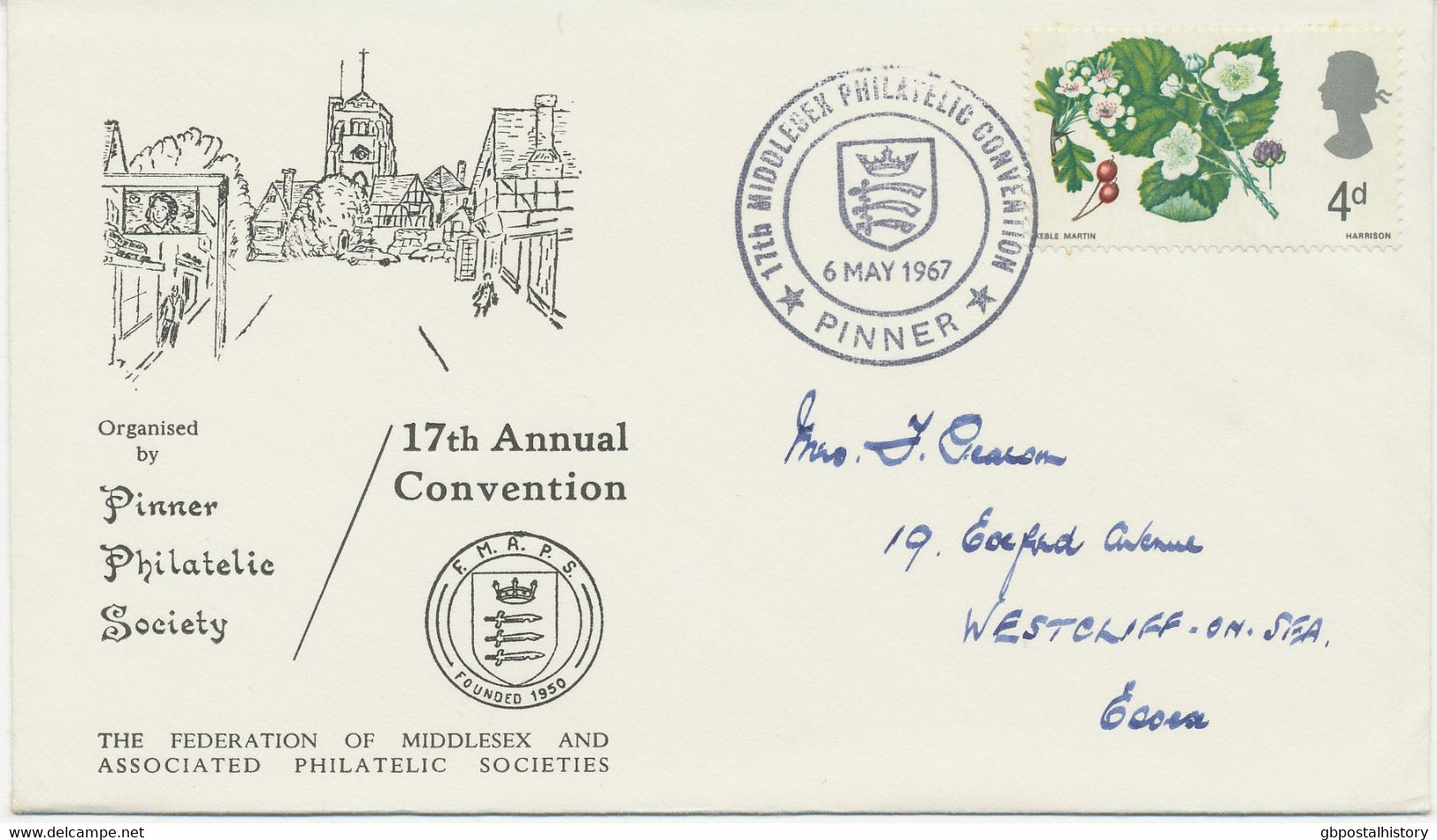 GB SPECIAL EVENT POSTMARKS PHILATELY 1967 17th Middlesex Philatelic Convention Pinner - Briefe U. Dokumente