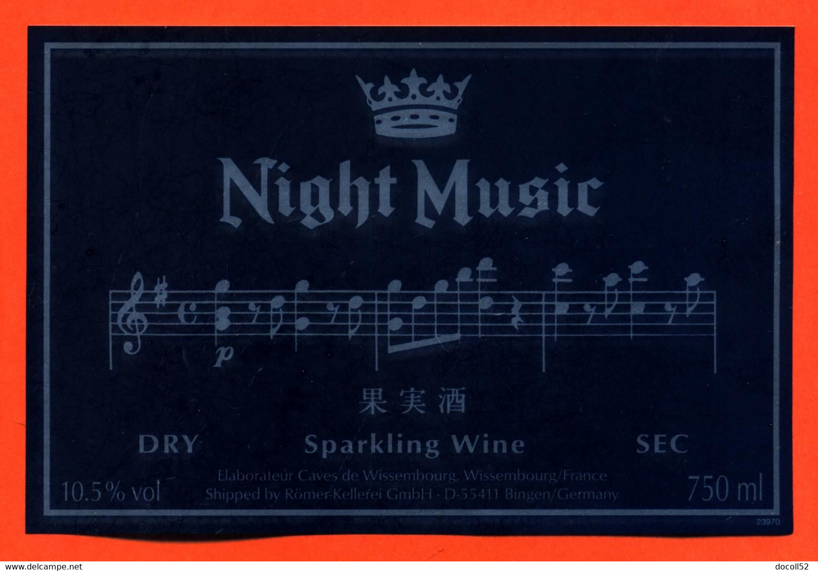 Etiquette Neuve De Vin Sparkling Wine Sec " Night Music " à Bigen Allemagne - Musique - Vin De Pays D'Oc