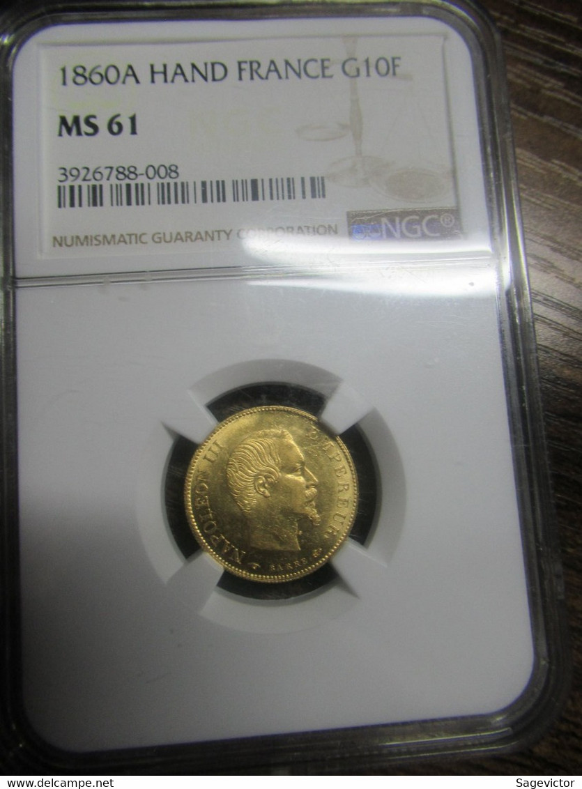 10 Francs Or 1860A MS 61  NGC - 10 Francs (gold)