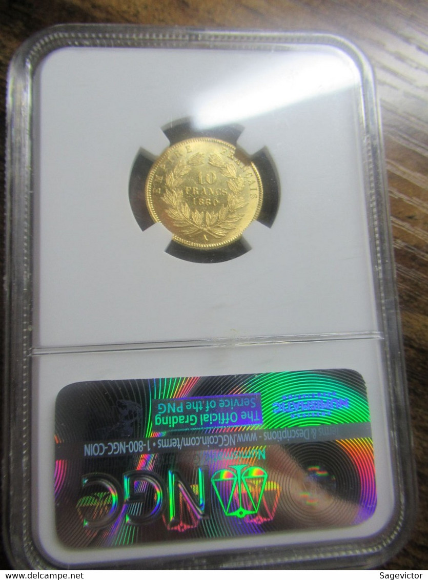 10 Francs Or 1860A MS 61  NGC - 10 Francs (gold)