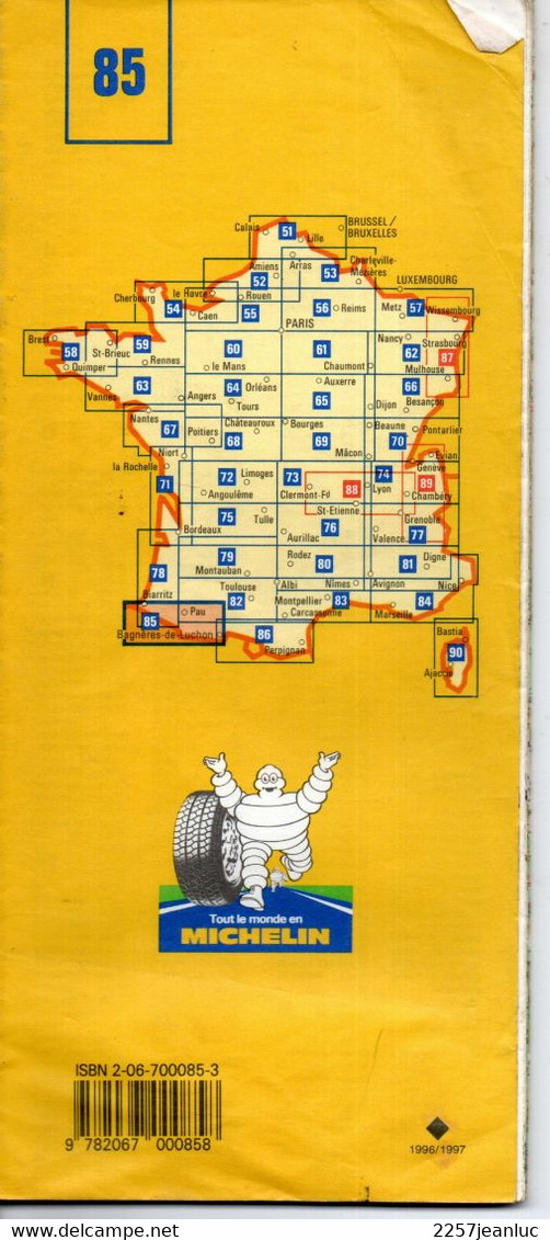 Carte N: 85  - Biarritz Lourdes   -Bagnères De Lucho -  Pub  Pneus   Michelin  Au Dos  Carte Au  200000 ème De 1996/1997 - Cartes/Atlas