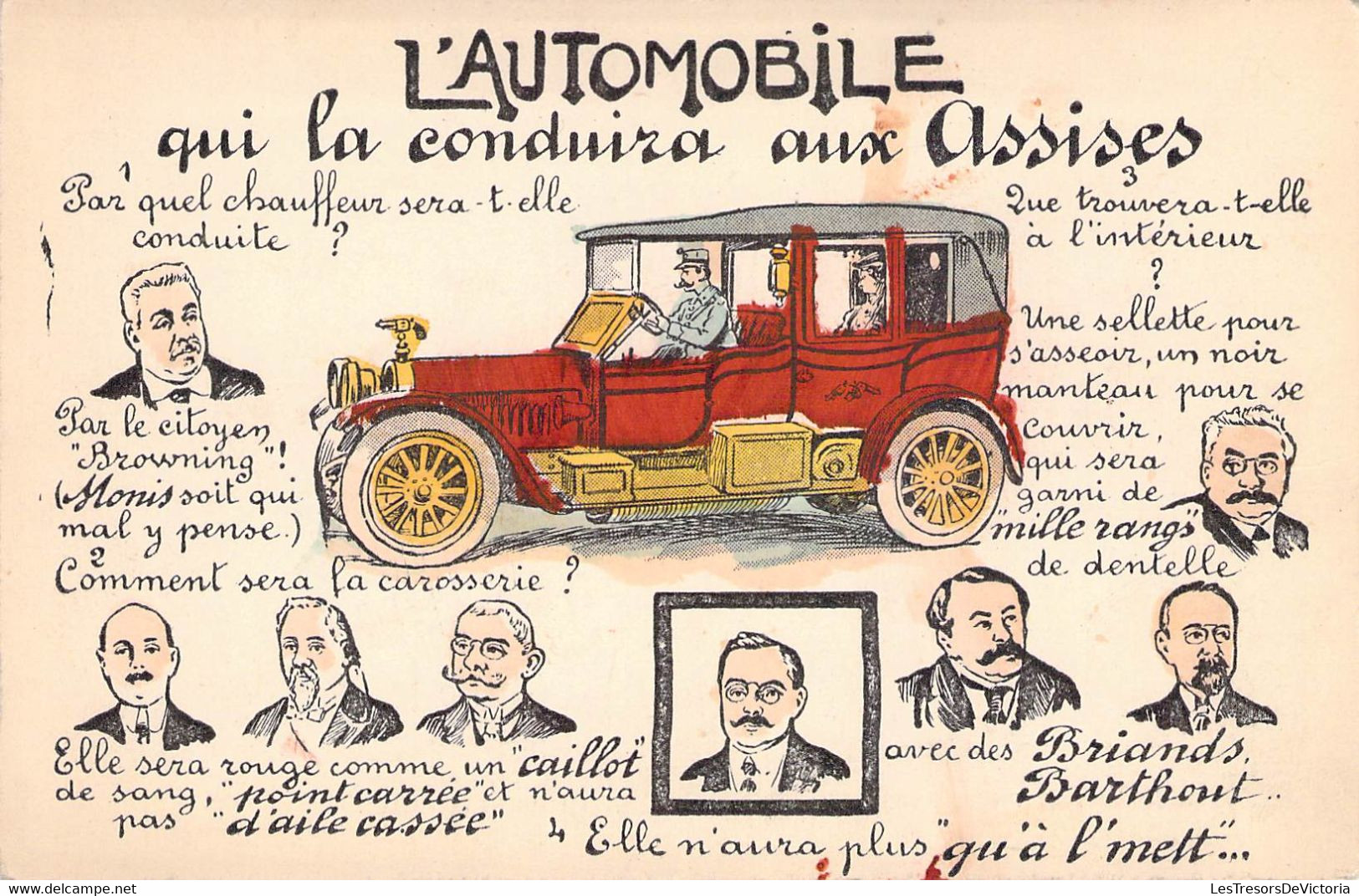 CPA Thème - Politique - L'Automobile Qui La Conduira Aux Assises - Citoyen Browning - Illustration - Colorisée - Satiriques