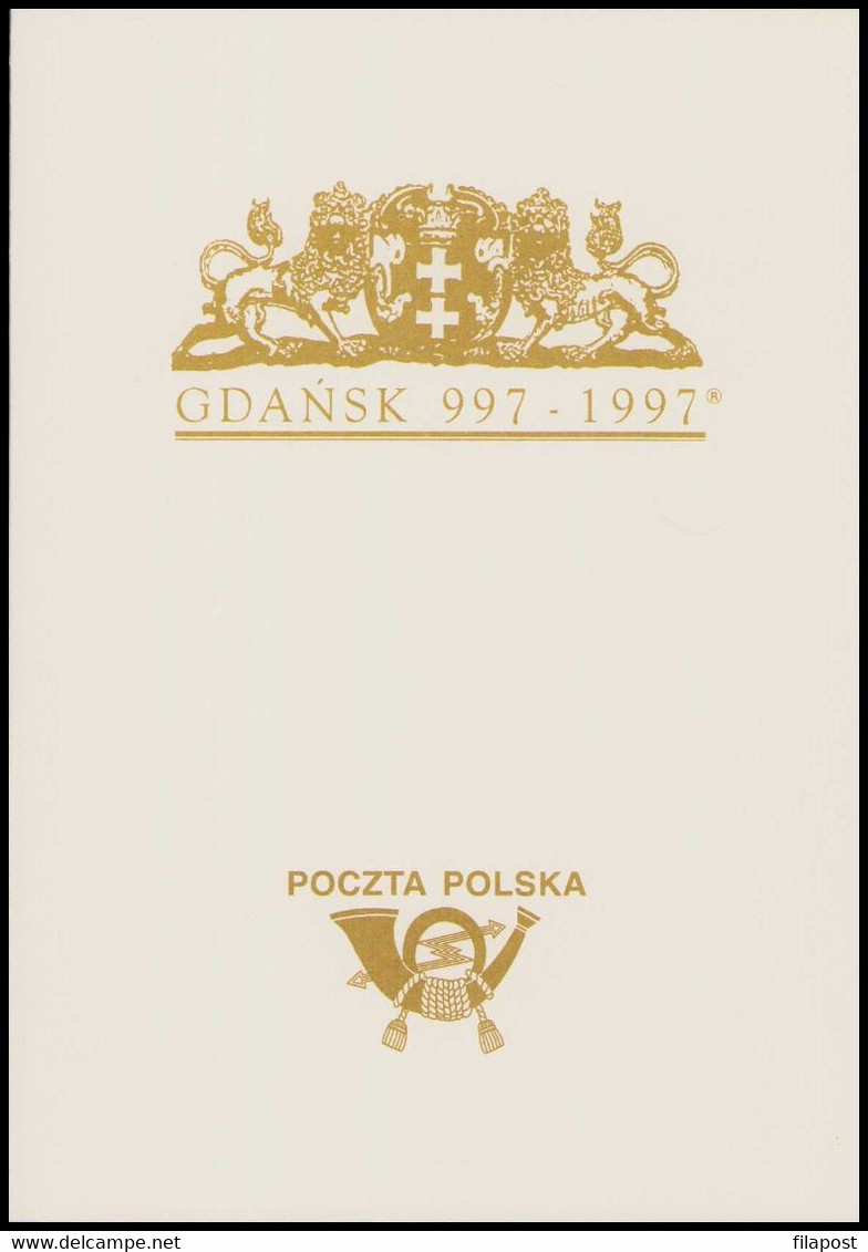 Poland 1997 Folder / Gdansk, City, Town Hall, Architecture, Block Perforated + Stamp With Commemorative Cancellations - Postzegelboekjes