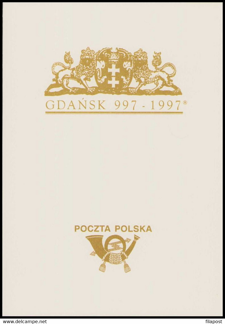 Poland 1997 Folder / Gdansk, City, Town Hall, Architecture, Block Perforated + Stamp With Commemorative Cancellations - Poste