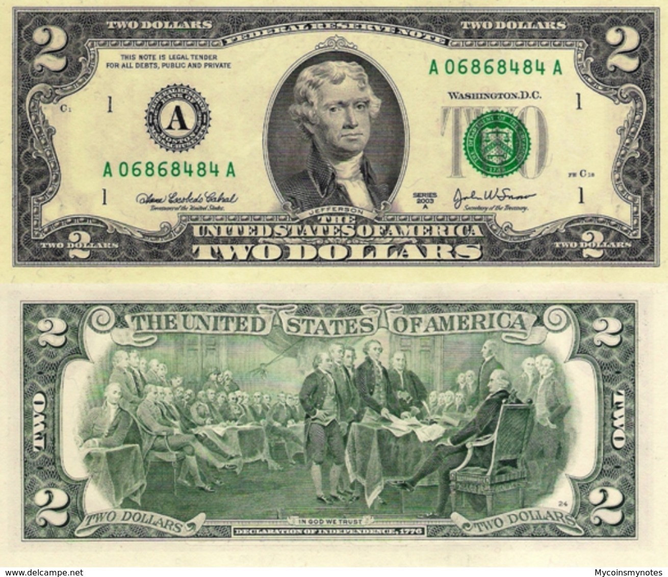 USA, 2 Dollars Commemorative, Reserve Bank Of Boston (A), P516b, 2003A, UNC - Sin Clasificación