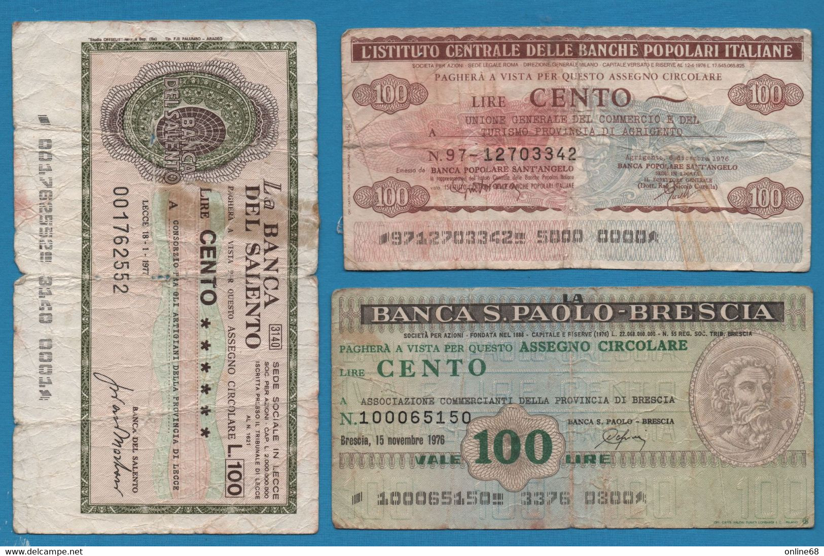 ITALIA ASSEGNO GIRATE ITALIANO LOT 3 NOTES 1976-1977 - Alla Rinfusa - Banconote