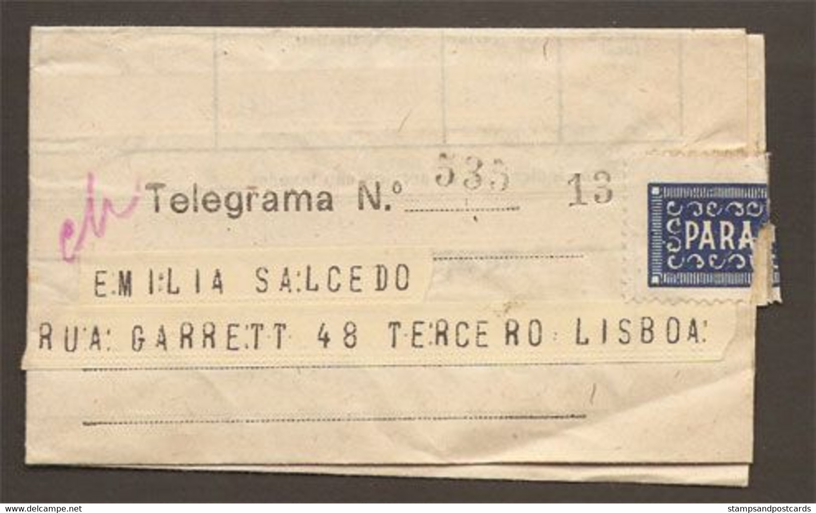 Portugal Télégramme 1953 Cachet Madrid Espagne Telegram Portugal 1953 Mark Madrid Spain - Covers & Documents