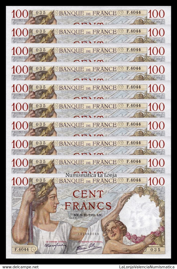 Francia France Lot 10 Banknotes 100 Francs "Sully" 1939 Pick 94 SC UNC - 100 F 1939-1942 ''Sully''