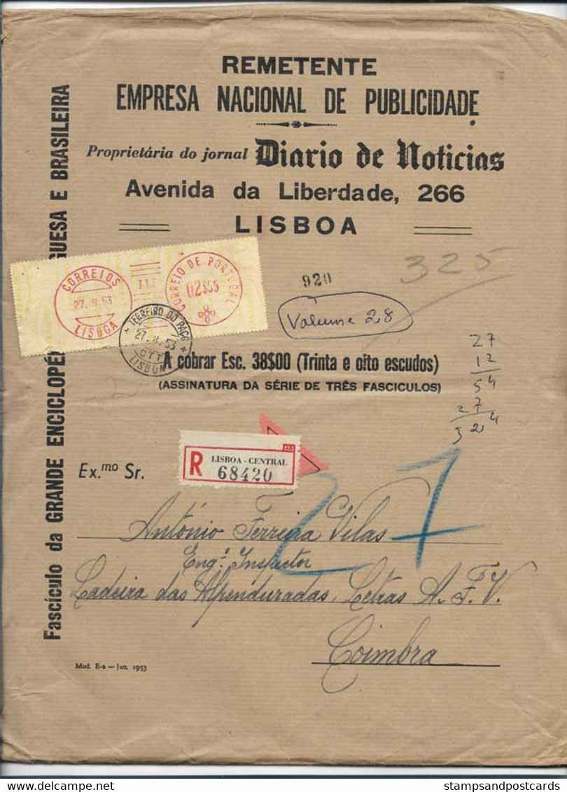 Portugal EMA Cachet Rouge Avec étiquette Frankopost 1953 Franking Meter With Label ATM Related - Franking Machines (EMA)