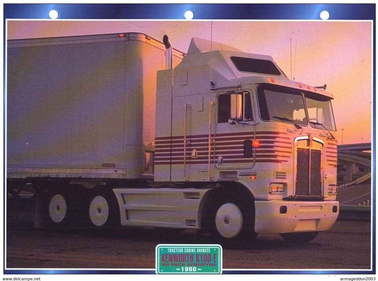 C2/ FICHE CARTONNE CAMION SERIE TRACTEUR CABINE US 1990 KENWORTH K100E - Trucks