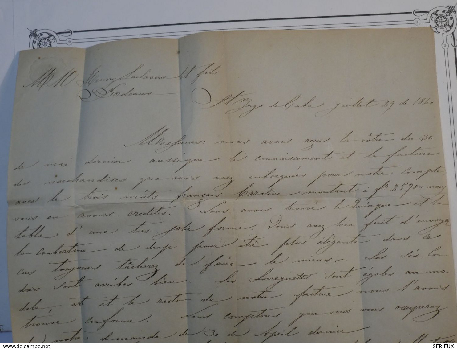 BK 17 CUBA OUTRE MER    BELLE LETTRE RARE 1840 ST YAGO  A BORDEAUX FRANCE  . PAUILLAC  PAR LE 3 MATS CAROLINE++ ++ AFFR - Préphilatélie