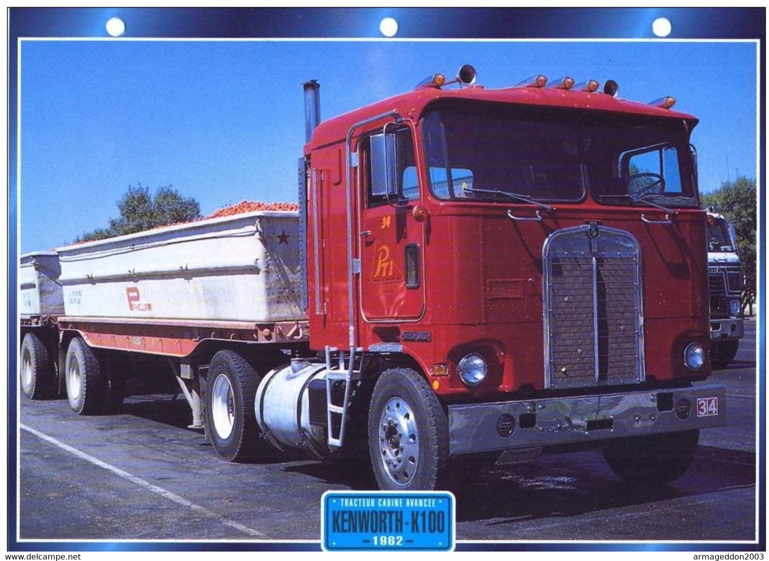 C2/ FICHE CARTONNE CAMION SERIE TRACTEUR CABINE US 1962 KENWORTH K100 - Trucks