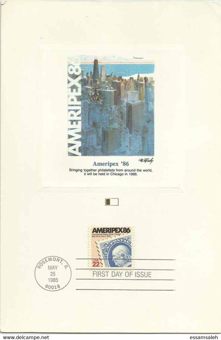USⓈ31109 USA 1985 Souvenir Card - FDI - Philatelic Exhibition AMERIPEX'86 - Recordatorios
