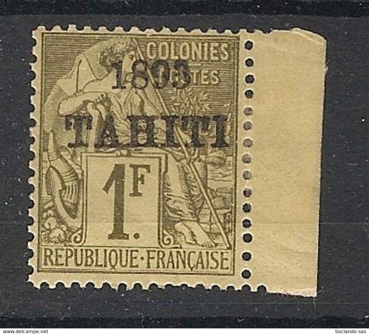 TAHITI - 1893 - N°Yv. 30 - Type Alphée Dubois 1f Olive - Bord De Feuille - Neuf * / MH VF - Ongebruikt