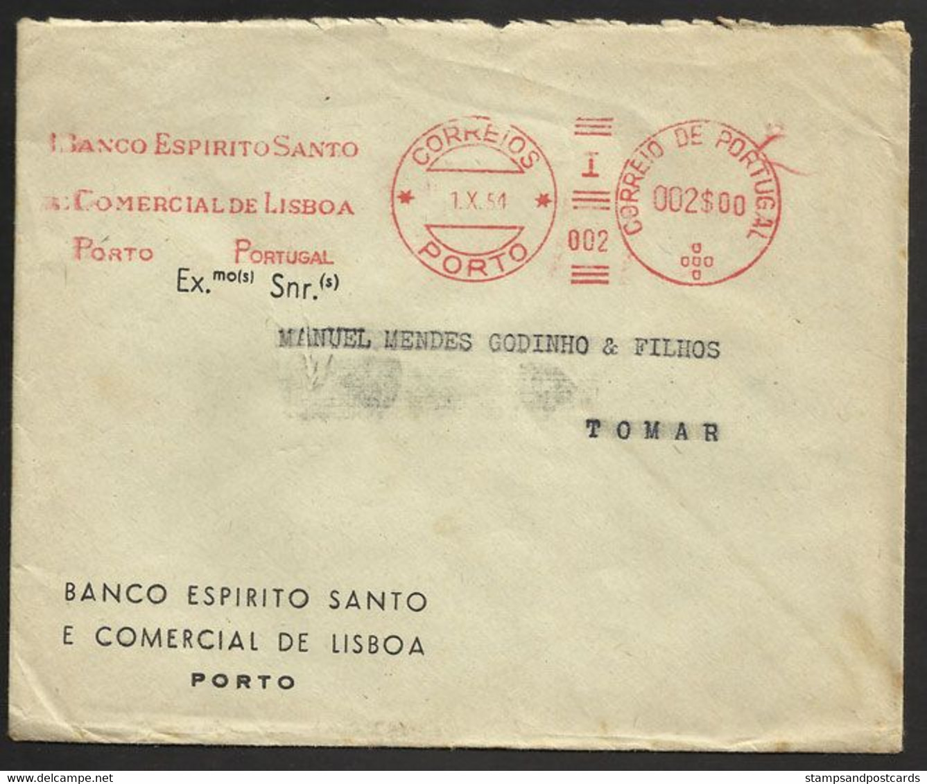 Portugal EMA Cachet Rouge Banque BESCL Porto 1954 Meter Stamp BESCL Bank Oporto 1954 - Maschinenstempel (EMA)