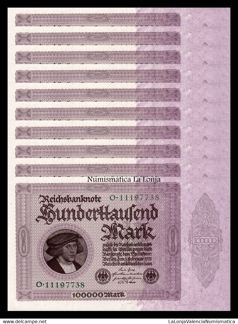 Alemania Germany Lot 10 Banknotes 100000 Mark 1923 Pick 83a SC UNC - 100.000 Mark