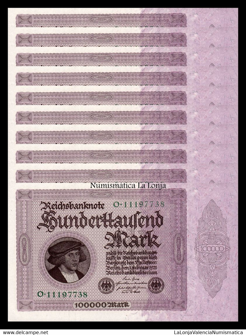 Alemania Germany Lot 10 Banknotes 100000 Mark 1923 Pick 83a SC UNC - 100000 Mark