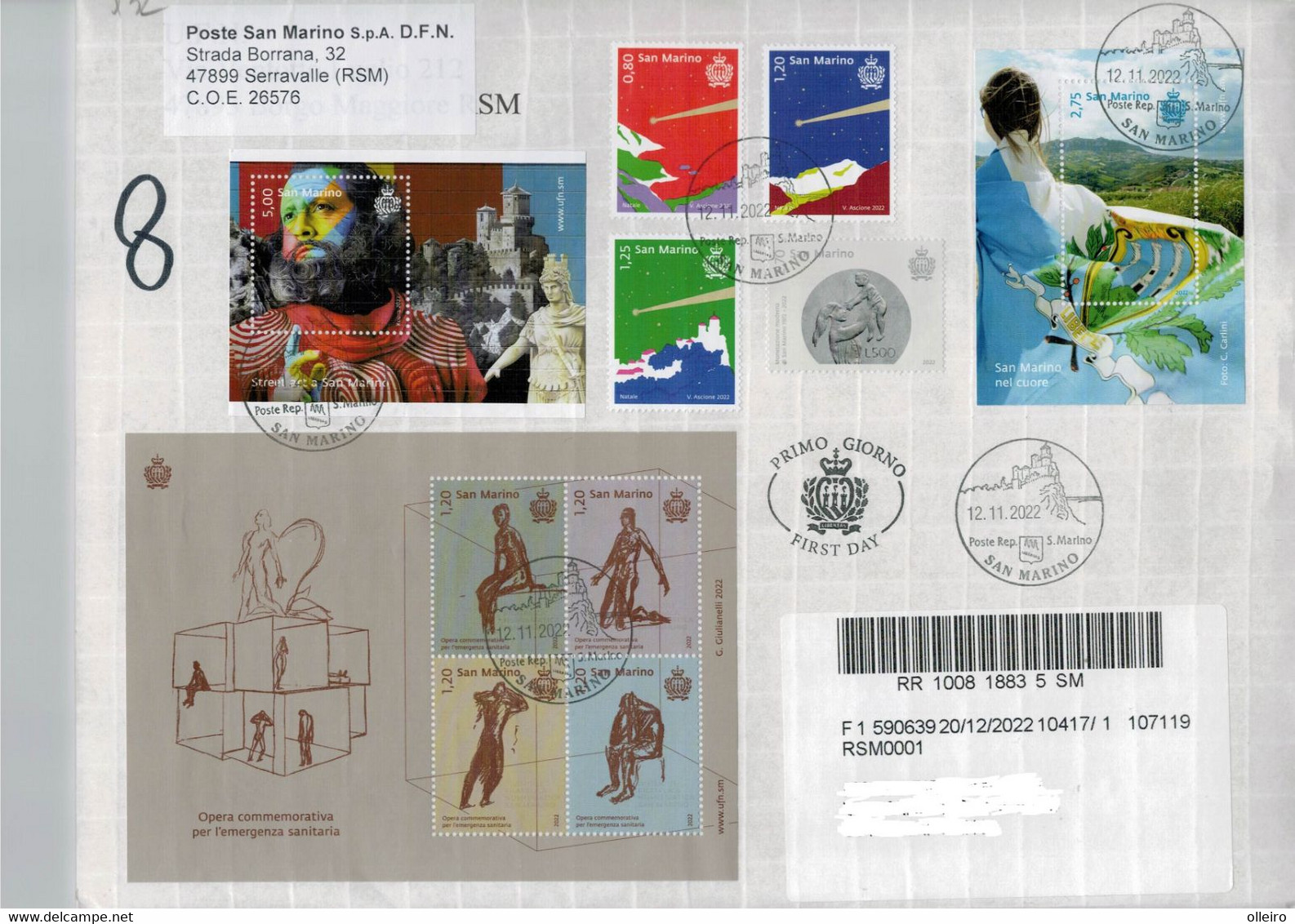 San Marino 2022 Busta FDC Natale-500 Monetazione-Street Art-Emergenza Sanitaria-San Marino Nel Cuore ° VFU - Used Stamps