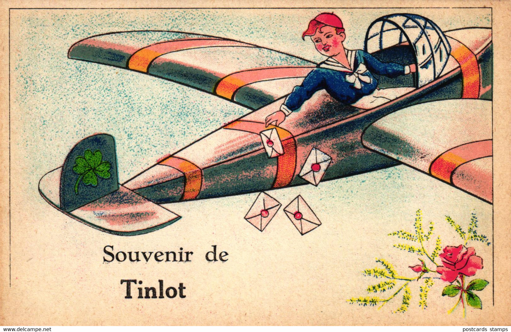 Tinlot, Souvenir De Tinlot, Junge Im Flugzeug, Ca. 30er/40er Jahre - Tinlot