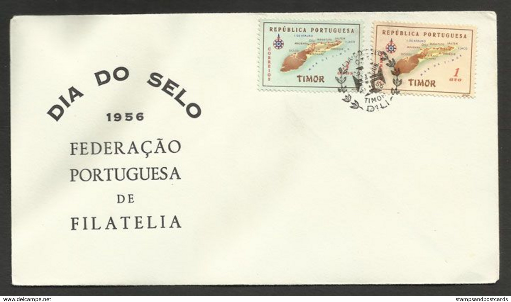 Timor Oriental Portugal Cachet Commémoratif Journée Du Timbre 1956 Eglise East Timor Event Postmark Stamp Day Church - Osttimor