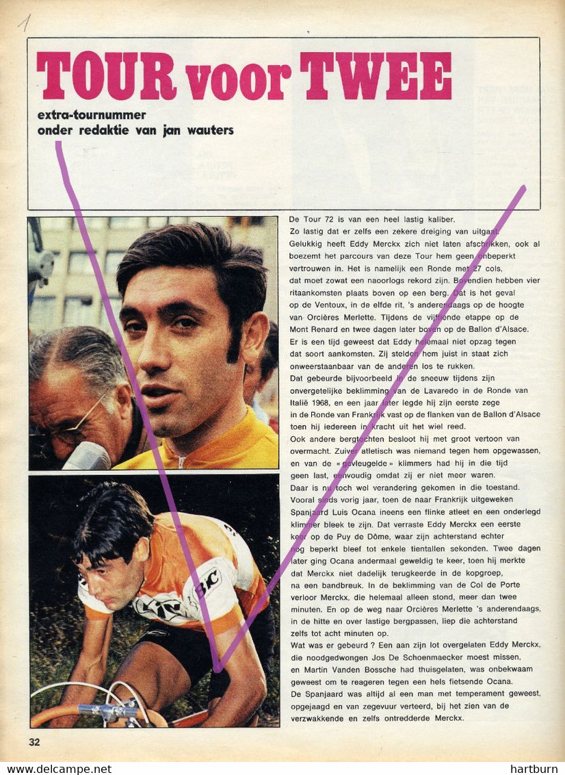 Wielrennen, Tour De France 1972, Cyclisme, Cycling, Parcours Vélo, Eddy Merkx, Frans Verbeeck, Walter Godefroot - Sport