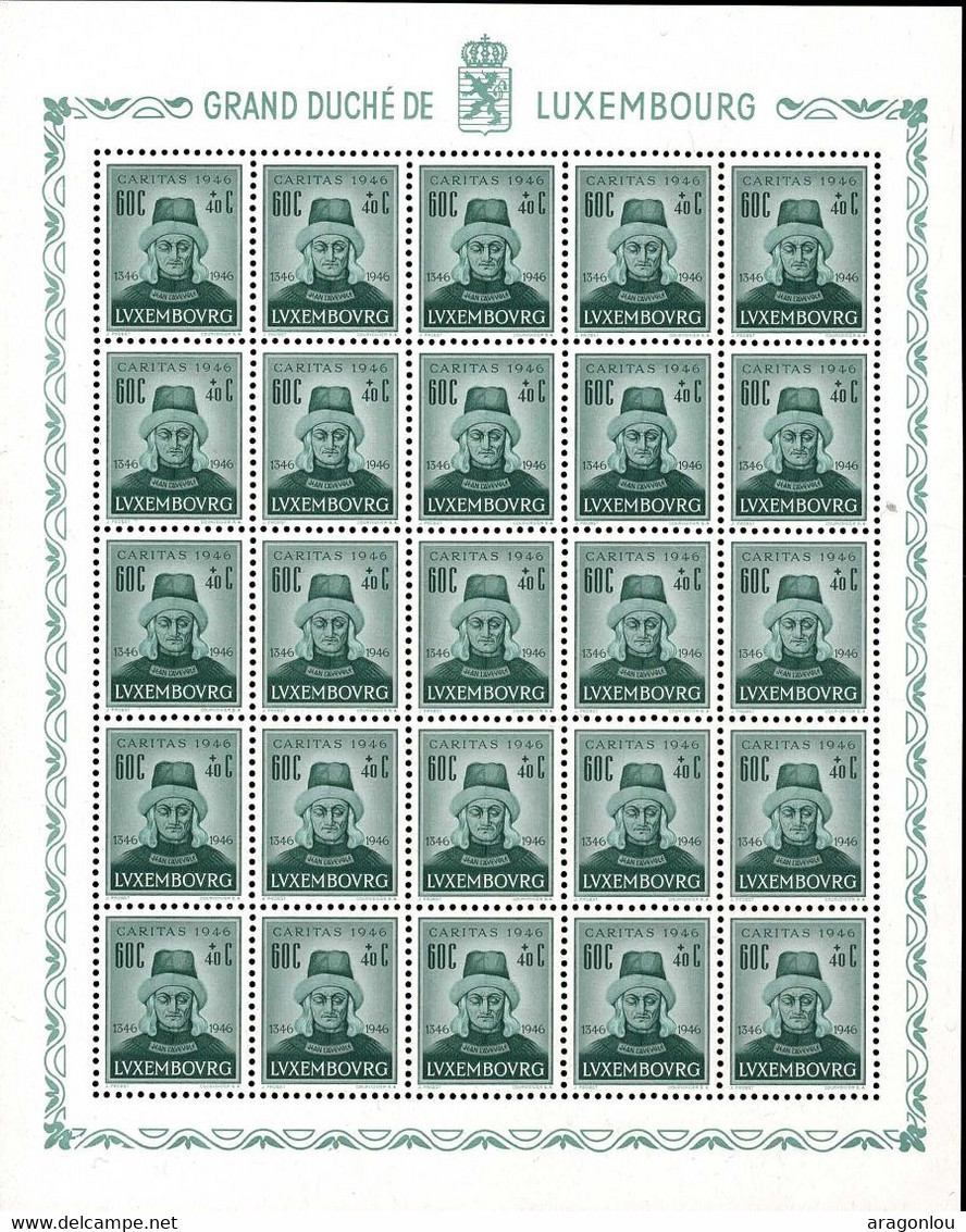 Luxembourg Luxemburg 1946 CARITAS Jean L'Aveugle, Feuille 25x 60c. Neuf MNH** - Full Sheets